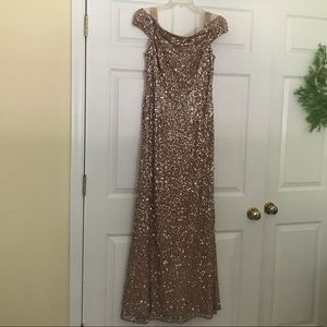 Adrianna Papell Rose Gold Long Sequin Dress
